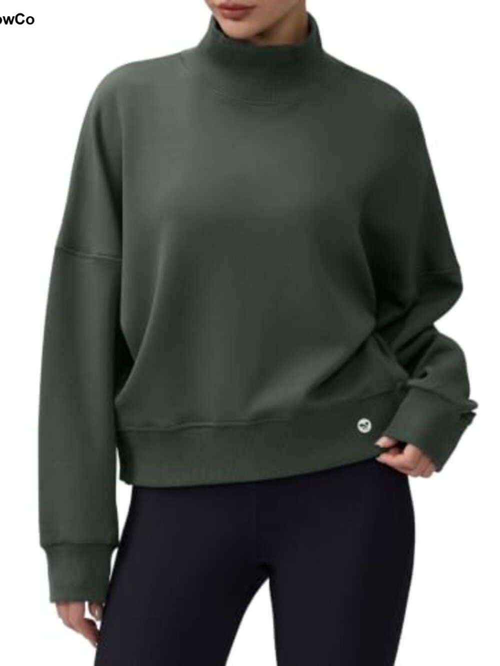 Oversized Mock Neck Cropped Sweatshirt Long Sleeve Pullover